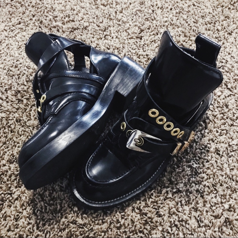 Balenciaga Black Leather Buckle Boots